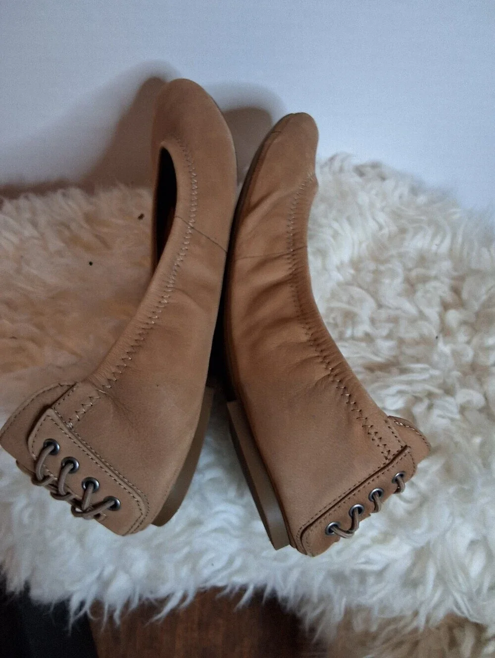 Lucky Brand Emmie Tan Suede Lace Up Ballet Flats Womens 9.5